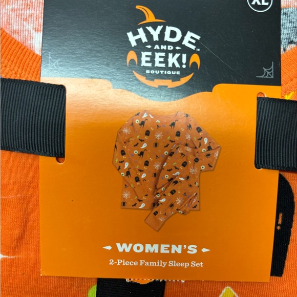 Hyde & Eek Womens Pajama's XL Orange Black Halloween Cats Bats 2 Pc. PJ Set New - Picture 2 of 3